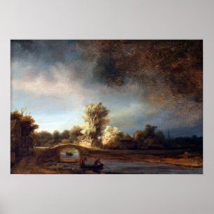 Poster Paysage de Rembrandt avec un pont de pierre