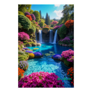 Poster Paysage de rêve de cascade tropicale coloré Art