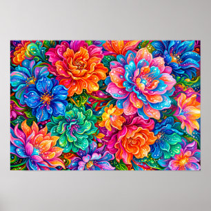 Poster Paysage de rêves de fleurs vibrantes – Psychedeliq