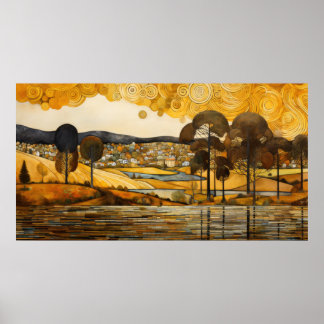 Poster Paysage de style Gustav Klimt