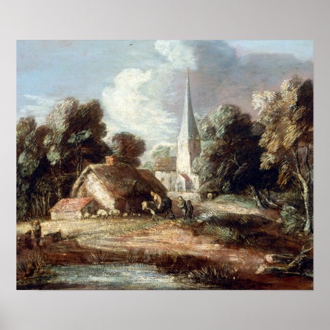 Poster Paysage de Thomas Gainsborough avec chalet (Devant)