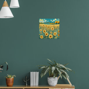 Poster Paysage de tournesol en style Van Gogh