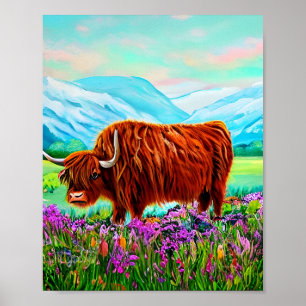 Poster Paysage de vache Highland Peinture