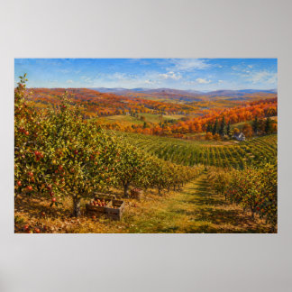 Poster Paysage de verger de pommiers en automne