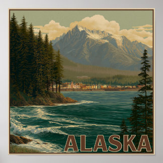 Poster Paysage de ville côtière d'Alaska