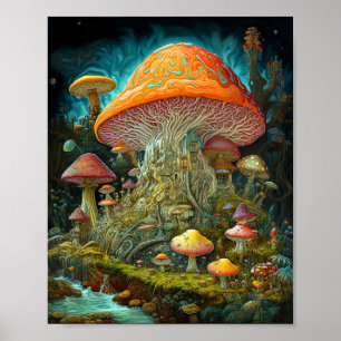 Poster Paysage des champignons Art des Imaginaires surréa
