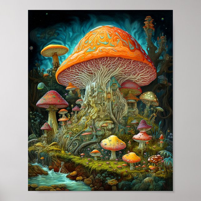 Poster Paysage des champignons Art des Imaginaires surréa (Devant)