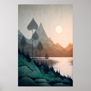 Poster Paysage des montagnes scandinaves modernes