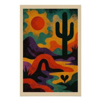 Poster Paysage Désertique Abstrait en Couleur