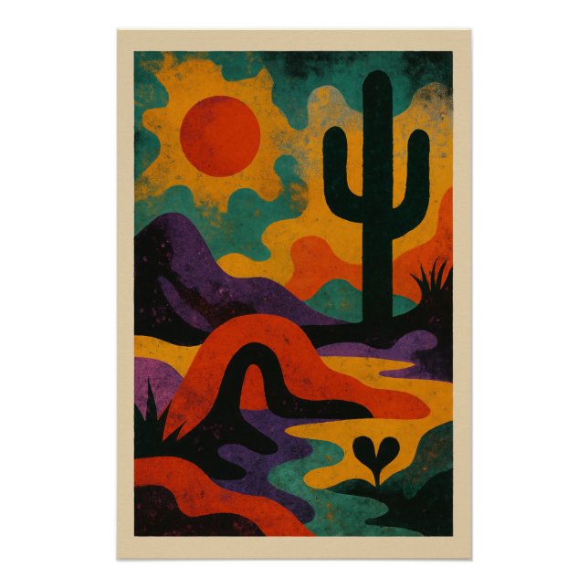 Poster Paysage Désertique Abstrait en Couleur (Devant)