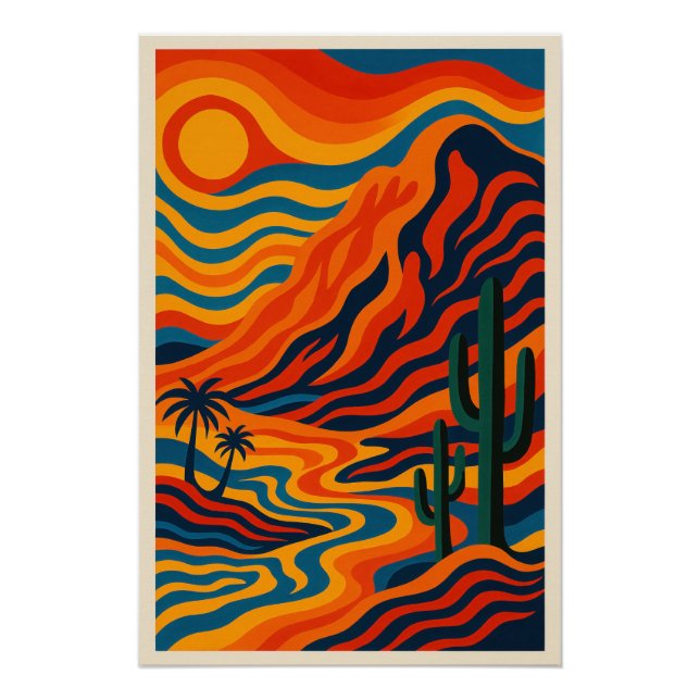 Poster Paysage Désertique Abstrait Vibrant (Devant)