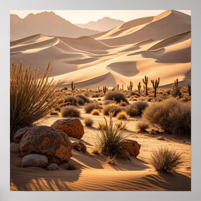 Poster Paysage désertique au coucher du soleil (Devant)