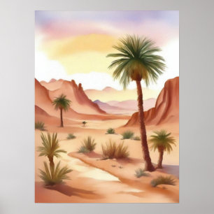 Poster Paysage désertique avec palmiers dattiers