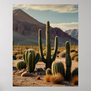 Poster Paysage Désertique Géométrique de Cactus