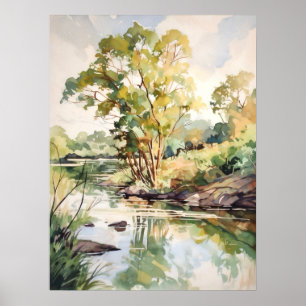 Poster Paysage d'été aquarelle