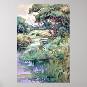 Poster Paysage d'été aquarelle 