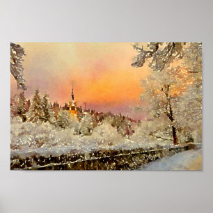 Poster Paysage d'hiver aquarelle peinture