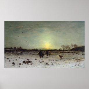 Poster Paysage d'hiver au coucher du soleil
