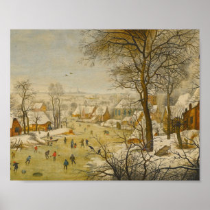 Poster Paysage d'hiver avec des patineurs et un piège à o