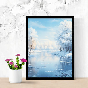 Poster paysage d'hiver avec lac gelé tranquille