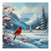 Paysage d'hiver et d'oiseaux rouges 7