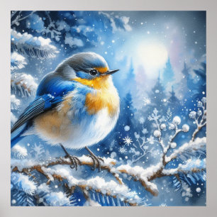 Poster Paysage d'oiseaux et d'hiver 20