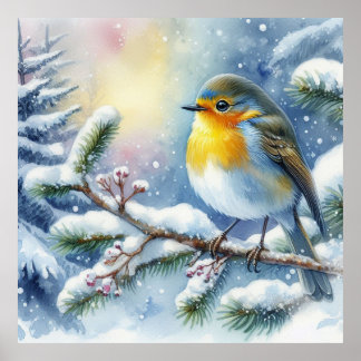 Poster Paysage d'oiseaux et d'hiver 21