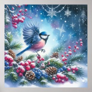 Poster Paysage d'oiseaux et d'hiver 22