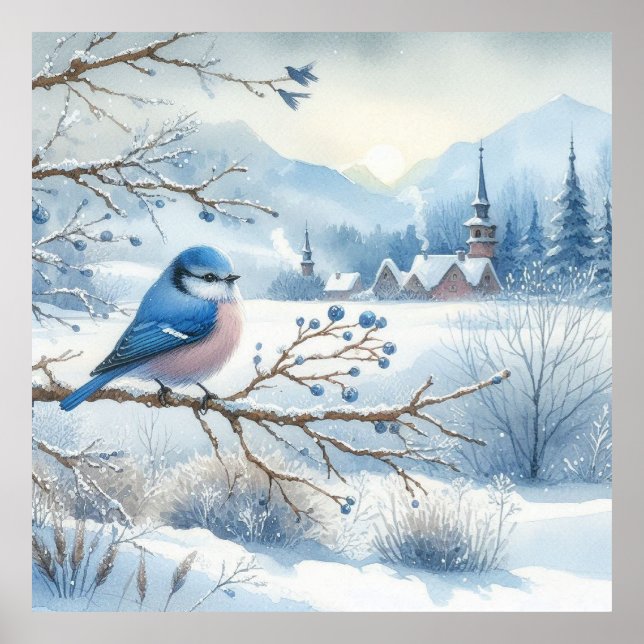 Poster Paysage d'oiseaux et d'hiver 28 (Devant)