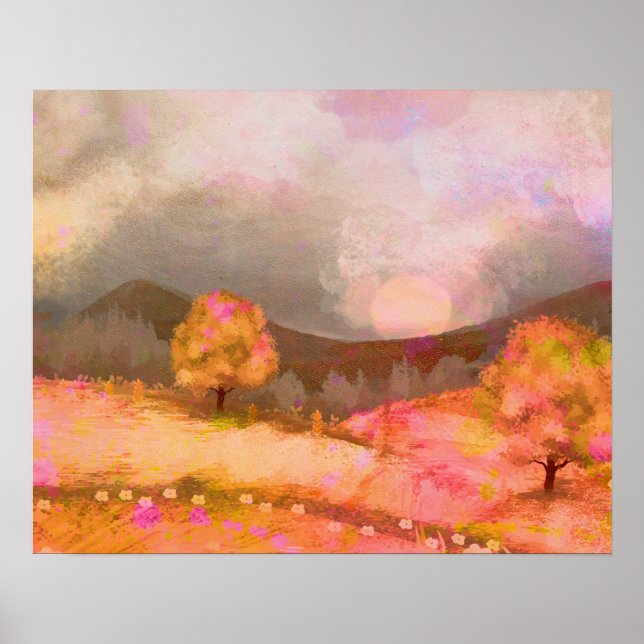 Poster Paysage Dreamy Rose Orange (Devant)