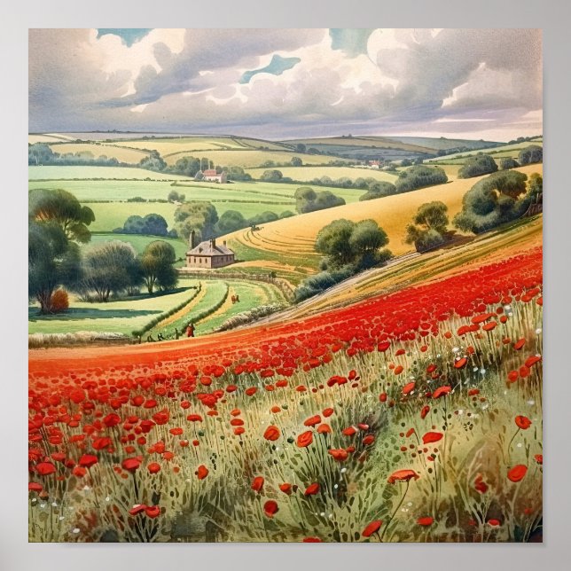 Poster Paysage du champ de pavot d'été (Devant)