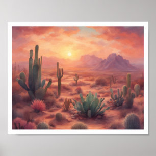 Poster Paysage du désert Sequoia Cactus lever du soleil