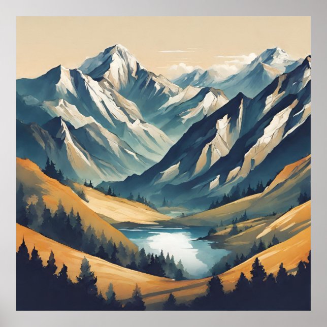 Poster Paysage du lac Mountain (Devant)