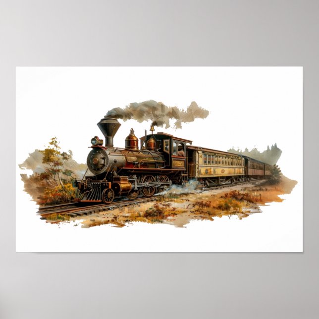 Poster Paysage du train à vapeur vintage Petite illustrat (Devant)