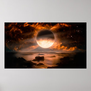 Poster Paysage en imaginaire planète alien avec lune flam