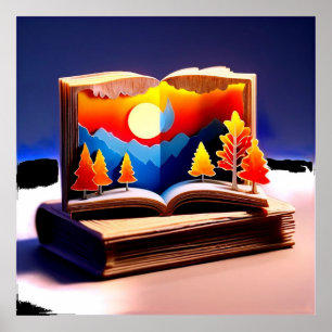 Poster Paysage en papier découpé imaginatif