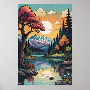 Poster Paysage ensoleillé enchanté Lakeside Serenity