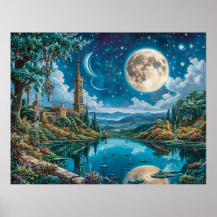 Poster Paysage Fantastique Envoûtant avec Château au Clai