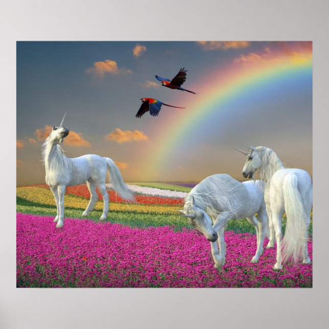 Poster Paysage Fleur Arc-en-Ciel Licorne Magique Beau (Devant)