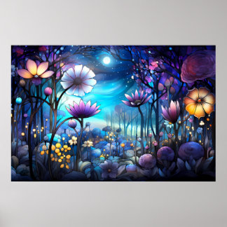 Poster Paysage floral abstrait imaginaire | Ai