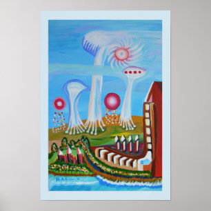 Poster Paysage futur avec OVNI