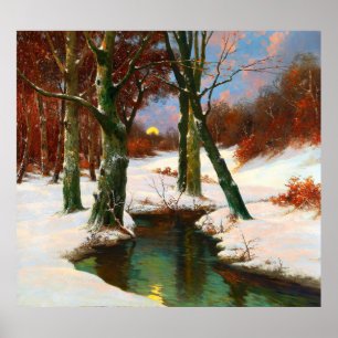 Poster Paysage hivernal avec la lune montante Adolf Kaufm