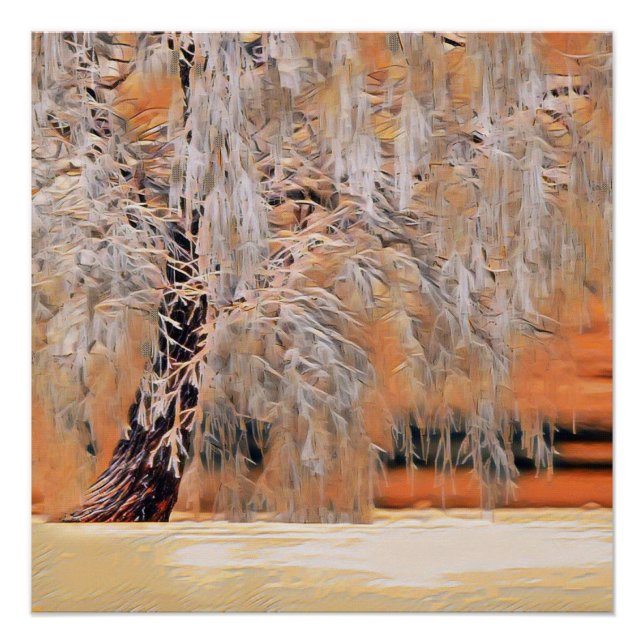 Poster Paysage hivernal avec l'aquarelle des arbres neigé (Devant)
