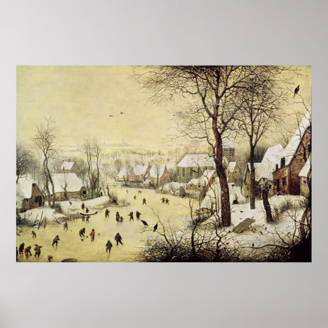 Poster Paysage hivernal avec patineurs (Devant)
