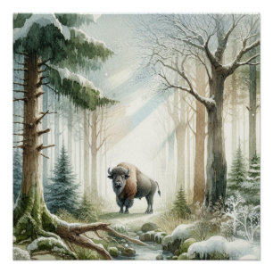 Poster Paysage hivernal du bison de Buffalo
