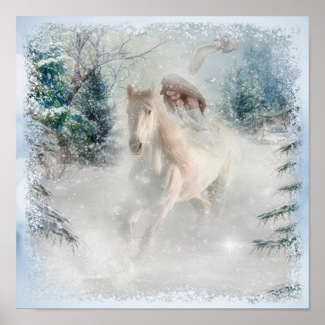 Poster Paysage hivernal et cheval (Devant)