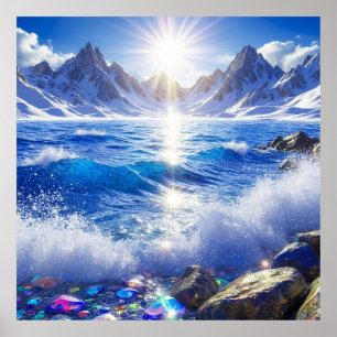 Poster Paysage hivernal majestueux de vagues océaniques 