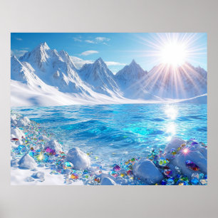 Poster Paysage hivernal majestueux de vagues océaniques 