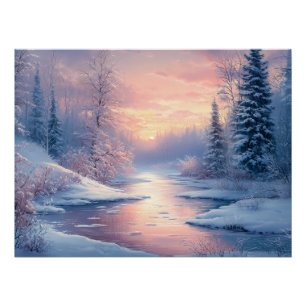 Poster Paysage hivernal serein avec arbres couverts de ne