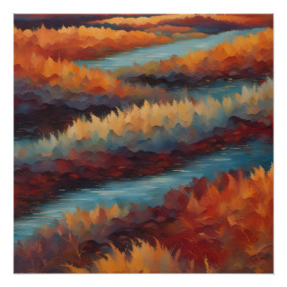Poster Paysage impressionniste aux couleurs d'automne